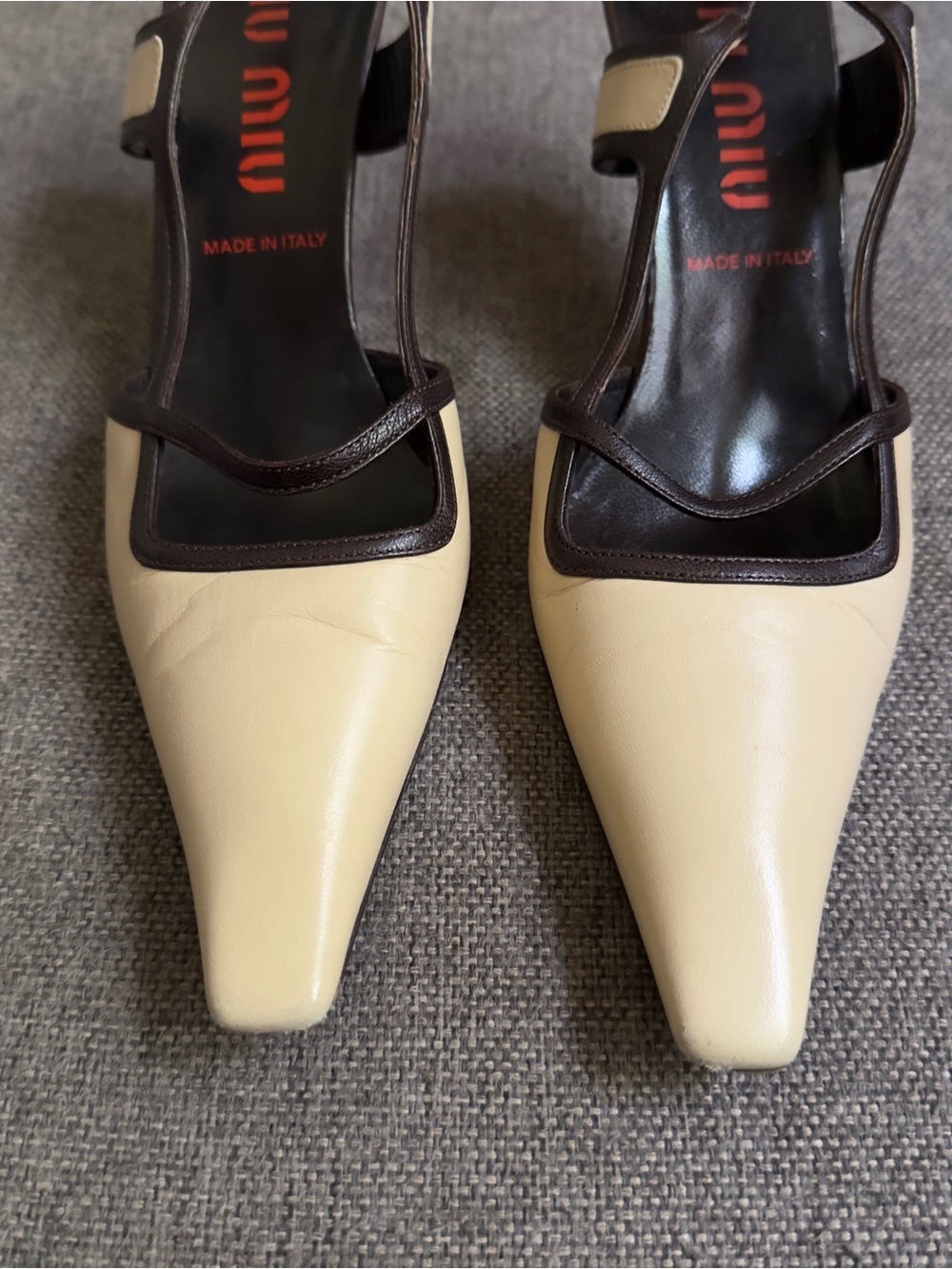 Vintage Miu Miu beige & brown heels - Picture 3 of 9